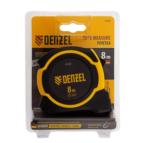 Рулетка 8м х 25мм, двухкомп. корпус, магнитный обрезиненный зацеп Denzel по ценам производителя в Воронеже с доставкой по всей России