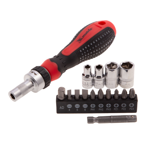 Отвертка реверсивная с набором бит и насадок торцевых, CrV, 1/4, 16 шт Matrix по ценам производителя в Воронеже с доставкой по всей России