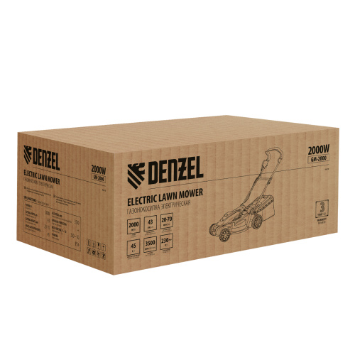 Газонокосилка электрическая GM-2000, 2000 Вт, ширина 43 см, 6 уровней, травосборник 45 л. Denzel по ценам производителя в Воронеже с доставкой по всей России