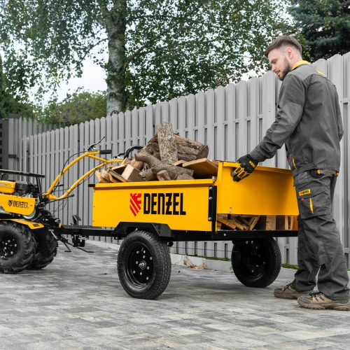 Прицеп для мотоблока TT-500, оцинк., груз. 500 кг, рег. сцепка, колеса 4.00-10, в упаковке Denzel по ценам производителя в Воронеже с доставкой по всей России