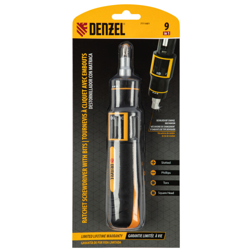 Отвертка реверсивная с револьверным механизмом, 11 шт, сталь S2  Denzel по ценам производителя в Воронеже с доставкой по всей России