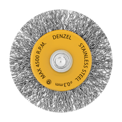 Щетка для дрели, 50 мм, Плоская, со шпилькой, нержавеющая витая проволока Denzel по ценам производителя в Воронеже с доставкой по всей России