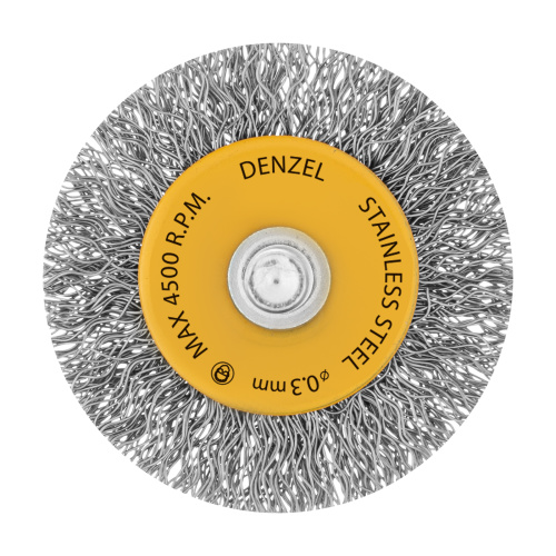 Щетка для дрели, 50 мм, Плоская, со шпилькой, нержавеющая витая проволока Denzel по ценам производителя в Воронеже с доставкой по всей России