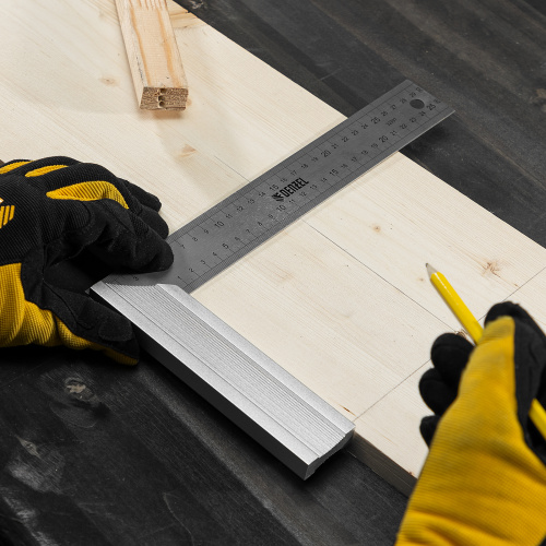 Угольник стальной 300 мм, нержавеющая сталь, градуировка, алюминиевое основание Denzel по ценам производителя в Воронеже с доставкой по всей России