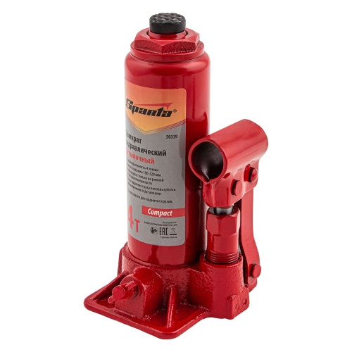 Домкрат гидравлический бутылочный, 4 т, h подъема 180–320 мм Sparta Compact по ценам производителя в Воронеже с доставкой по всей России