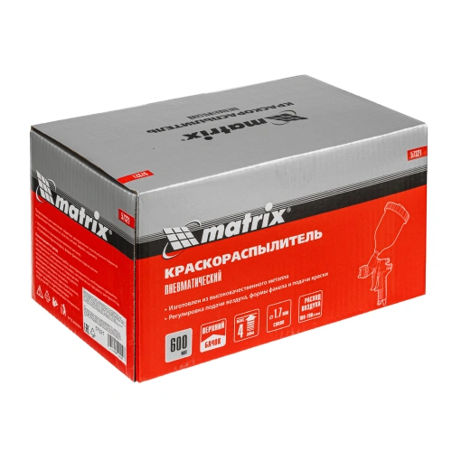 Краскораспылитель HP пневмат. с верхним бачком V= 0,6 л, сопло диаметром 1.7 мм Matrix по ценам производителя в Воронеже с доставкой по всей России