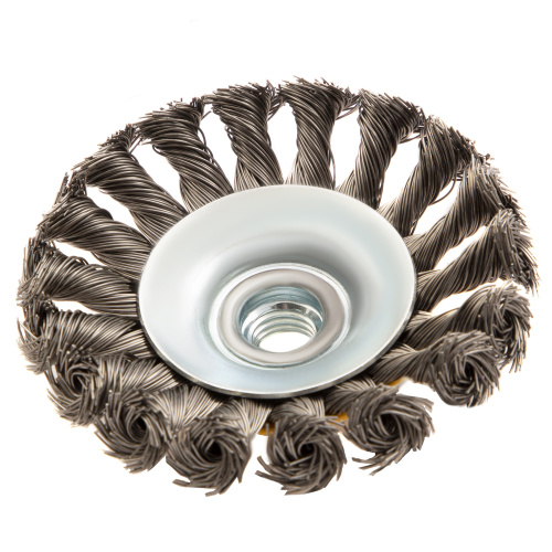 Щетка для УШМ, 100 мм, "Тарелка", крученая нержавеющая проволока 0.5 мм, М14 Denzel по ценам производителя в Воронеже с доставкой по всей России