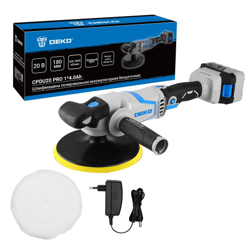 Шлифмашина полировальная аккумуляторная бесщеточная DEKO CPDU20 PRO, 180 мм, 20В, 1x4.0Ач купить в Москве с доставкой по всей России | ProtosMarket.ru