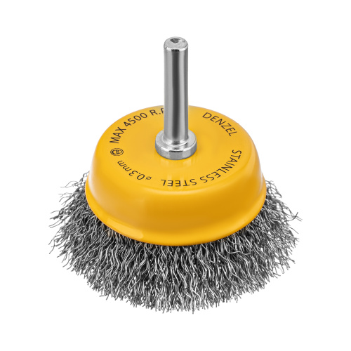 Щетка для дрели, 65 мм, Чашка, со шпилькой , нержавеющая витая проволока Denzel по ценам производителя в Воронеже с доставкой по всей России