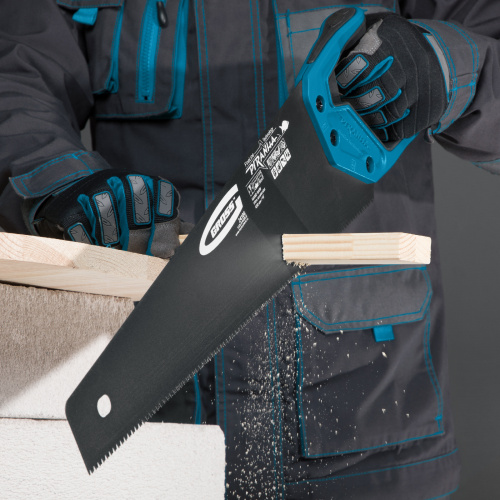 Ножовка по дереву "Piranha", 450 мм, 11-12 TPI, зуб-3D, каленый зуб, тефлоновое покрытие полотна, двухкомпонентная рукоятка Gross по ценам производителя в Воронеже с доставкой по всей России