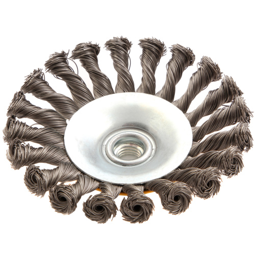 Щетка для УШМ, 125 мм, "Тарелка", крученая нержавеющая проволока 0.5 мм, М14 Denzel по ценам производителя в Воронеже с доставкой по всей России