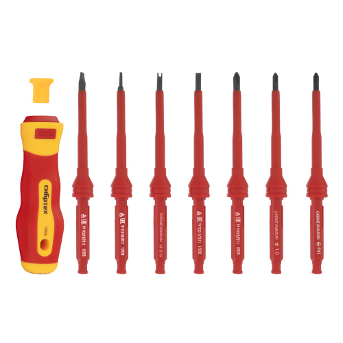 Отвертка со сменными жалами, диэлектрическая до 1000 В, 9 предметов, CrV Сибртех по ценам производителя в Воронеже с доставкой по всей России