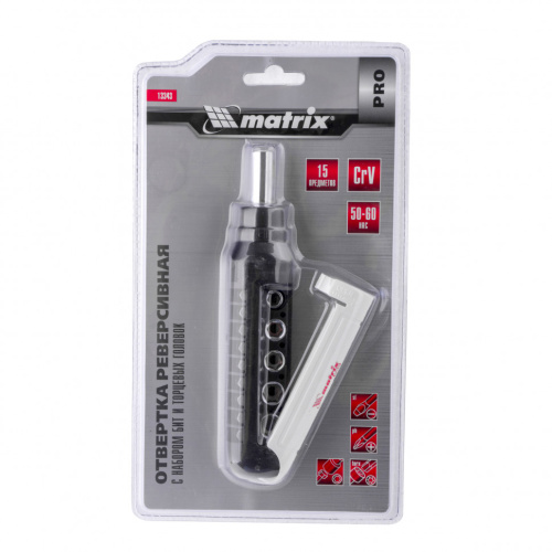 Отвертка реверсивная с набором бит и торцевых головок, 15 шт, CrV Matrix Pro по ценам производителя в Воронеже с доставкой по всей России