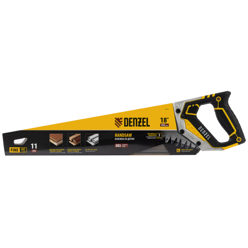 Ножовка по дереву, 450 мм, 11 TPI, зуб 3D, металлопластиковая рукоятка Denzel по ценам производителя в Воронеже с доставкой по всей России