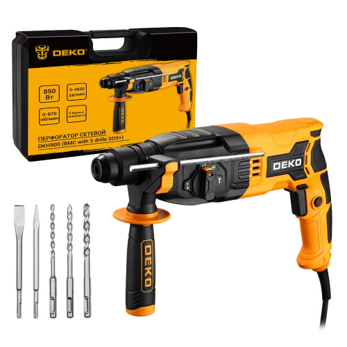 Перфоратор сетевой DEKO DKH900 в кейсе с набором из 5 буров SDS+, 850Вт по ценам производителя в Воронеже с доставкой по всей России