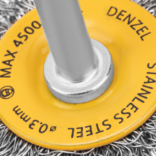 Щетка для дрели, 50 мм, Плоская, со шпилькой, нержавеющая витая проволока Denzel по ценам производителя в Воронеже с доставкой по всей России