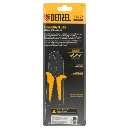 Клещи для обжима неизолированных наконечников НК и НВ, разъемов РП, 0,25 - 2,5 мм2 Denzel по ценам производителя в Воронеже с доставкой по всей России