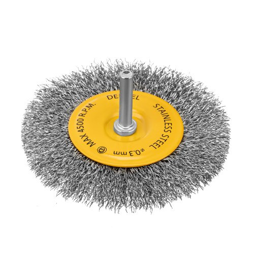 Щетка для дрели 100 мм, Плоская, со шпилькой, нержавеющая витая проволока Denzel по ценам производителя в Воронеже с доставкой по всей России
