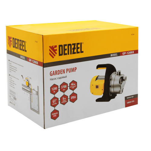 Садовый поверхностный насос GP1200Х, 1200 Вт, 3700 л/ч, подъем 46 м, нержавейка Denzel по ценам производителя в Воронеже с доставкой по всей России