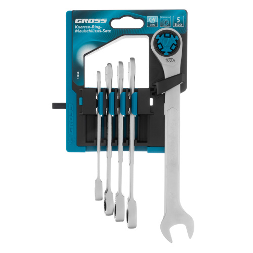 Набор ключей комбинированных трещоточных, количество зубьев 100, СRV, 5 шт, 8- 17 мм Gross по ценам производителя в Воронеже с доставкой по всей России
