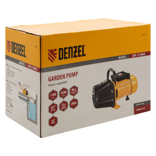 Садовый поверхностный насос GP1100C, 1100 Вт, 4500 л/ч, подъем 46 м, чугун Denzel по ценам производителя в Воронеже с доставкой по всей России