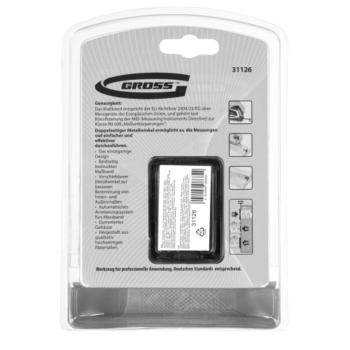 Рулетка "Doppelhaken",10 м x 25 мм,двухсторонний зацеп,Нейлон,двусторонняя шкала,автоматическая фиксация Gross по ценам производителя в Воронеже с доставкой по всей России
