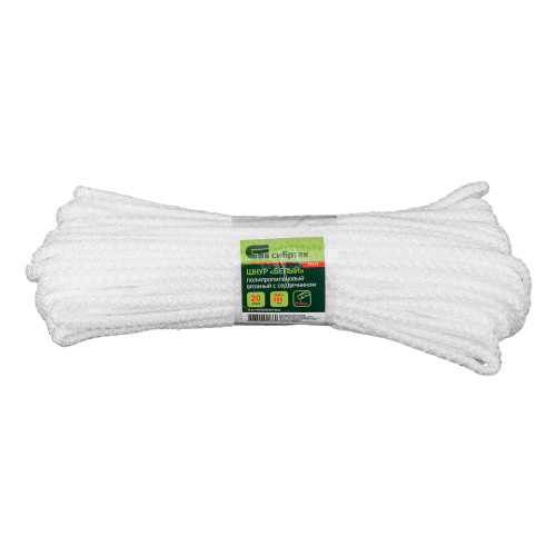 Шнур вязаный полипропиленовый с серд. белый, 6 мм, L 20 м, Сибртех по ценам производителя в Воронеже с доставкой по всей России