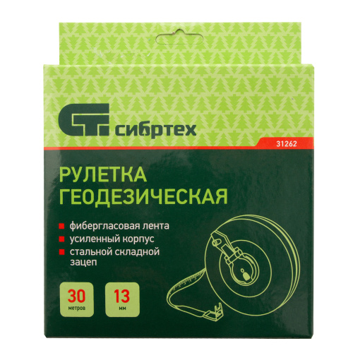 Рулетка геодезическая 30 м х 13 мм, закрытый корпус, фибергласовая лента Сибртех по ценам производителя в Воронеже с доставкой по всей России