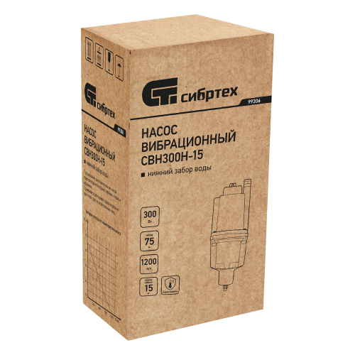 Вибрационный насос СВН300Н-15, нижний забор, 300 Вт, напор 75 м, 1200 л/ч, кабель 15 м Сибртех по ценам производителя в Воронеже с доставкой по всей России