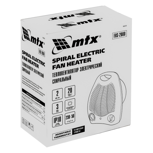 Тепловентилятор электрический, спиральный FHS-2000, 3 режима, вентилятор, нагрев 1000/2000 Вт MTX по ценам производителя в Воронеже с доставкой по всей России