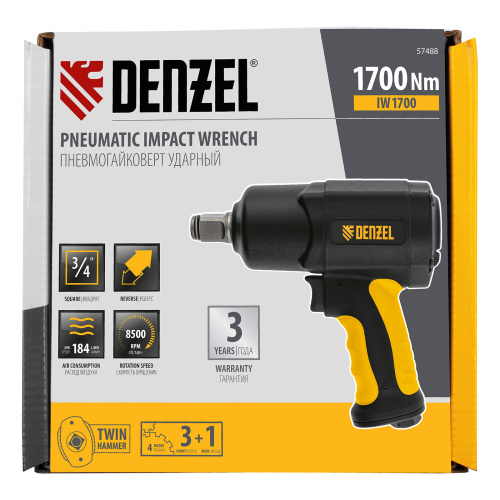 Ударный пневмогайковерт IW1700, 3/4", 8500 об/мин, 1700 Нм Denzel по ценам производителя в Воронеже с доставкой по всей России