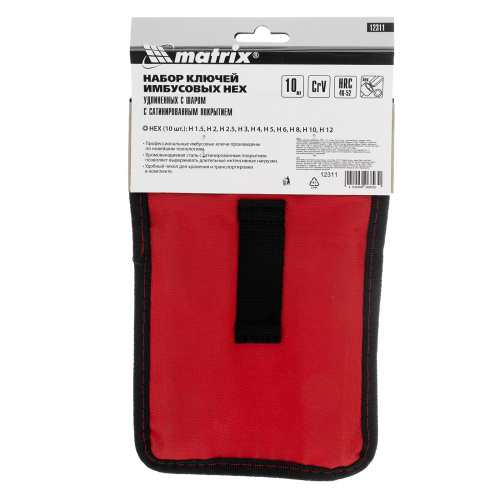 Набор ключей имбусовых HEX, 1.5-12 мм, CrV, 10 шт, удлиненных, шарообразный наконечник, с сатинированным покрытием, чехол Matrix по ценам производителя в Воронеже с доставкой по всей России