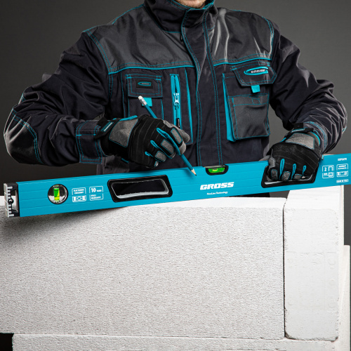 Уровень алюминиевый, 800 мм, усиленный с ударопрочными заглушками, рукоятки, 3 глазка Gross по ценам производителя в Воронеже с доставкой по всей России