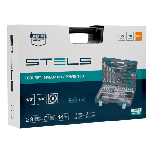 Набор инструментов, 1/2", 1/4", CrV, пластиковый кейс 76 предметов Stels по ценам производителя в Воронеже с доставкой по всей России