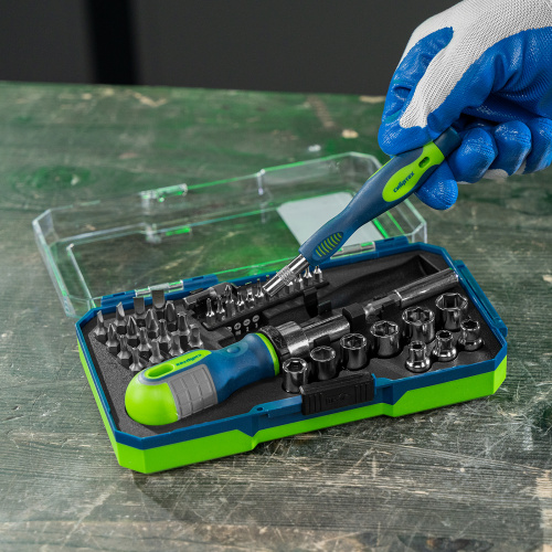 Отвертки реверсивные с набором бит и торцевыми головками, 41 шт, CrV Сибртех по ценам производителя в Воронеже с доставкой по всей России