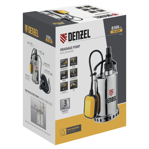 Дренажный насос DP600X, 600 Вт, подъем 7.5 м, 8500 л/ч Denzel по ценам производителя в Воронеже с доставкой по всей России