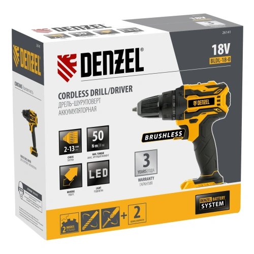 Дрель-шуруповерт аккумуляторная, бесщет. BLDL-18-0 Li-Ion, 18 В Denzel по ценам производителя в Воронеже с доставкой по всей России