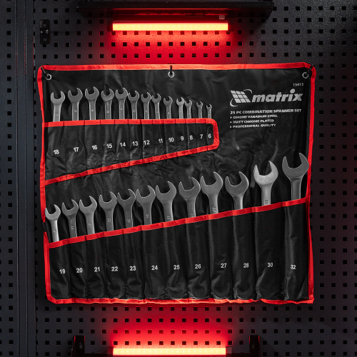 Набор ключей комбинированных, 6-32 мм, 25 шт, CrV, матовый хром Matrix по ценам производителя в Воронеже с доставкой по всей России