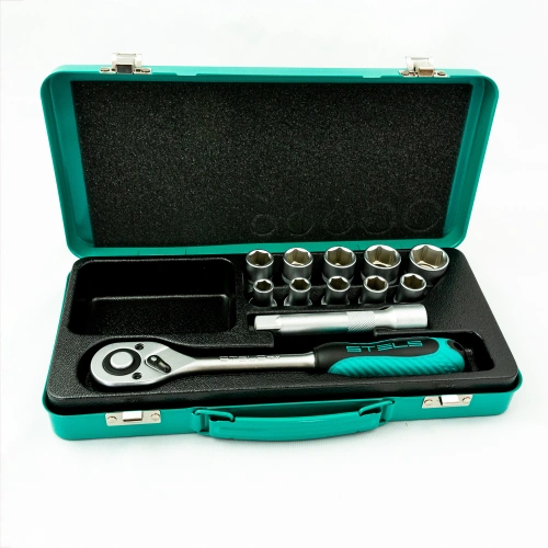 Набор торцевых головок, 1/2, головки 10 - 24 мм, с трещоточным ключом, 12 предметов Stels по ценам производителя в Воронеже с доставкой по всей России