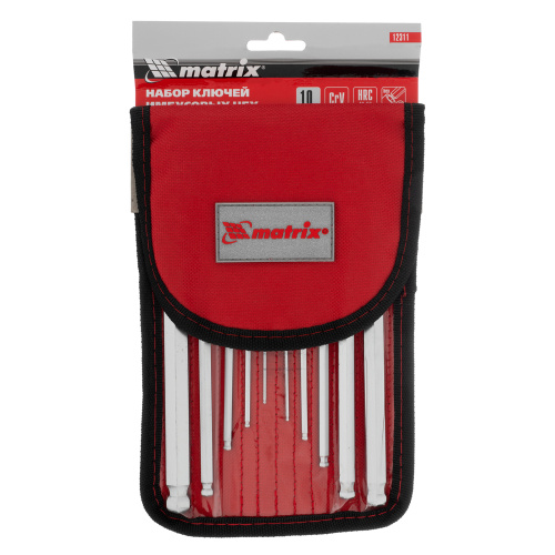 Набор ключей имбусовых HEX, 1.5-12 мм, CrV, 10 шт, удлиненных, шарообразный наконечник, с сатинированным покрытием, чехол Matrix по ценам производителя в Воронеже с доставкой по всей России