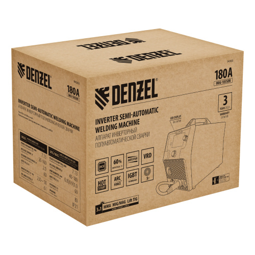 Аппарат инвертор. полуавтомат. cварки IMIG-185SDR, 180 А, ПВ 60%, катушка 5 кг Denzel по ценам производителя в Воронеже с доставкой по всей России