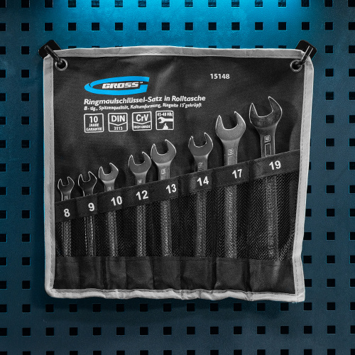 Набор ключей комбинированных 8-19 мм, 8 шт, CrV, холодный штамп Gross по ценам производителя в Воронеже с доставкой по всей России