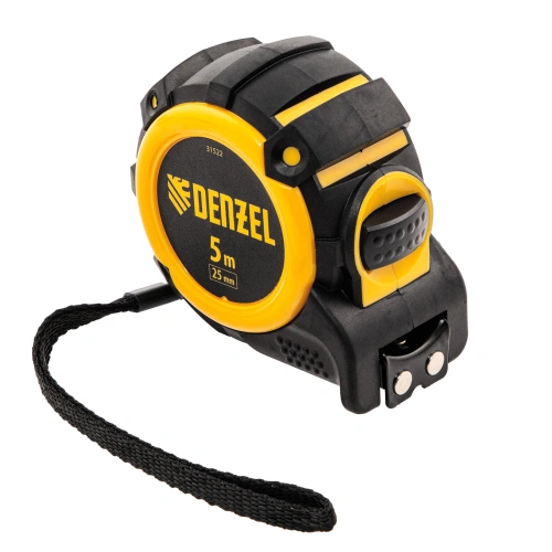 Рулетка 5м х 25мм, автоматич. фиксац., нейлон. покрытие, магнит. зацеп, двухстор. разметка Denzel по ценам производителя в Воронеже с доставкой по всей России