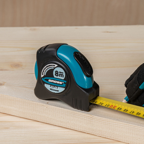 Рулетка "Schlagfest",8 м x 25 мм,магнитный обрезиненный зацеп,двусторонняя шкала,Нейлоновое покрытие,автоматическая фиксация Gross по ценам производителя в Воронеже с доставкой по всей России