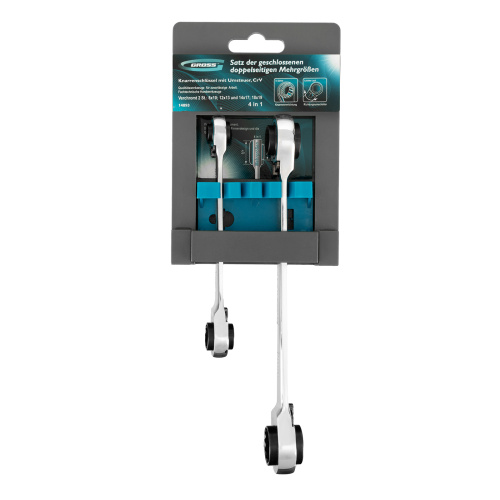 Набор ключей накидных с трещоткой, 8-19 мм, 2 шт, многоразмерные, реверсивные, CrV Gross по ценам производителя в Воронеже с доставкой по всей России