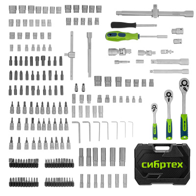 Набор инструментов, 1/2", 3/8", 1/4", пластиковый кейс 215 предм. Сибртех по ценам производителя в Воронеже с доставкой по всей России