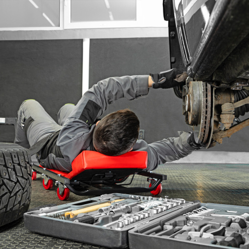 Лежак ремонтный на шести колесах, 1030 х 440 х 120 мм, поднимающийся подголовник Matrix по ценам производителя в Воронеже с доставкой по всей России