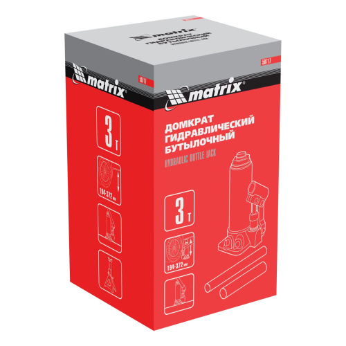 Домкрат гидравлический бутылочный, 3 т, высота подъема 194-372 мм Matrix по ценам производителя в Воронеже с доставкой по всей России