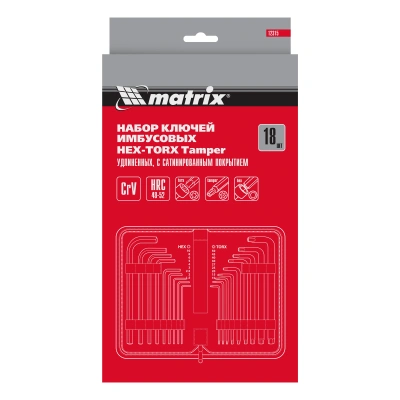 Набор ключей имбусовых HEX-Torx , 18 шт: HEX 1.5-10 мм, T10-T50, CrV, удлиненных, с сатиновым покрытием Matrix по ценам производителя в Воронеже с доставкой по всей России