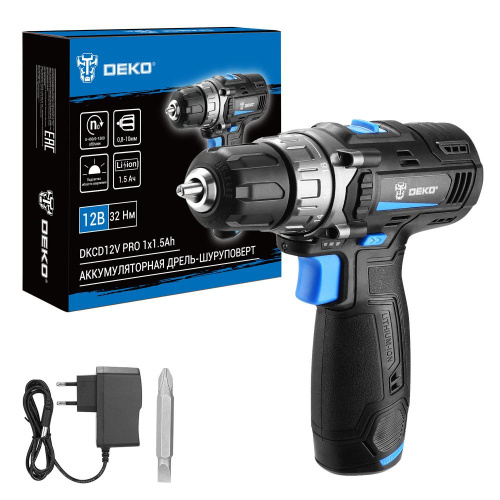 Аккумуляторная дрель-шуруповерт DEKO DKCD12V PRO, 12В, 1x1.5Ач по ценам производителя в Воронеже с доставкой по всей России